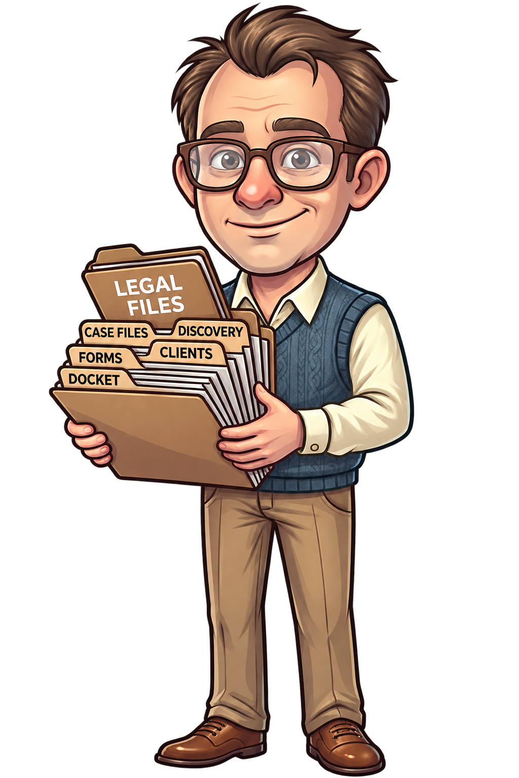 Sam holding an organized expanding legal file
